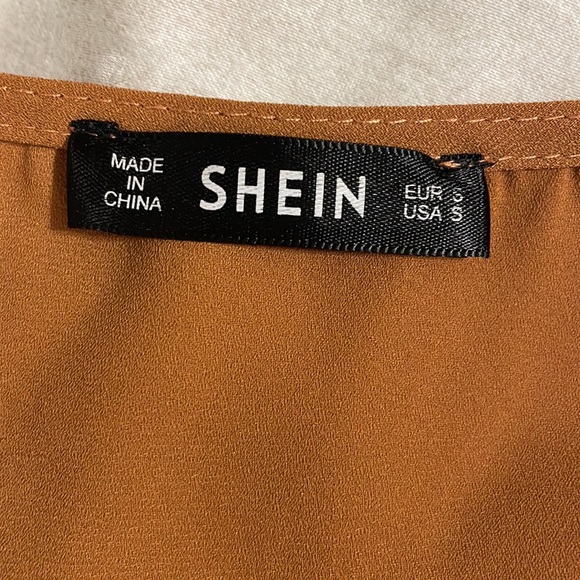 SHEIN - Camel Sheer Tie Short Sleeve Blouse - Small - Picture 2 of 7